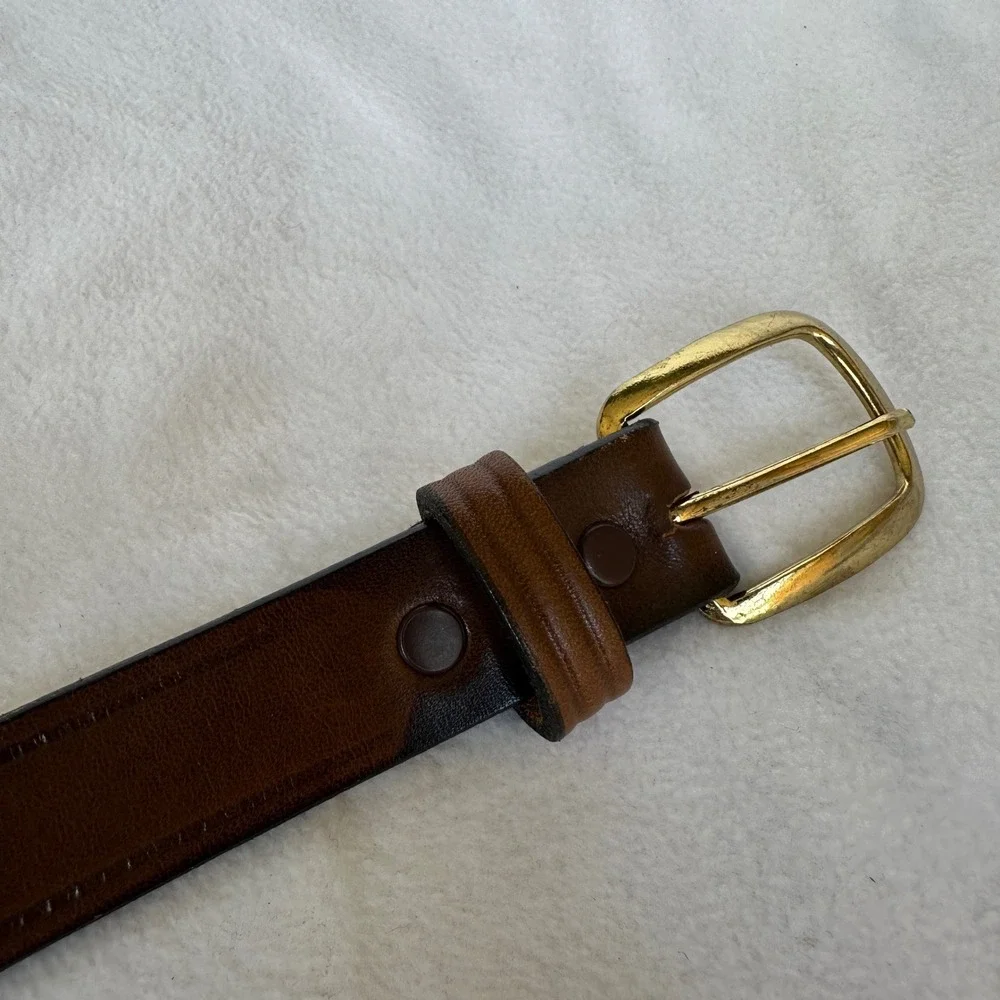 Vintage Brown Leather Belt 36 Brass Buckle Classic Western Workwear Looper